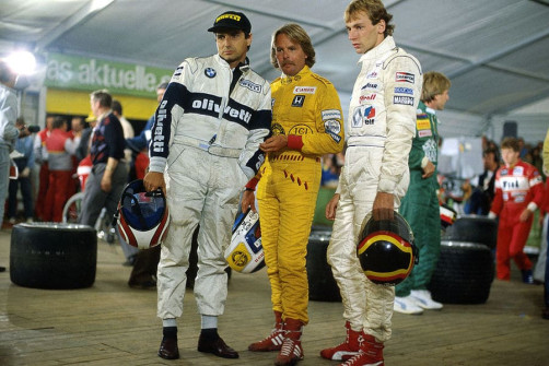 Nelson Piquet, Keke Rosberg a Stefan Bellof, 1985